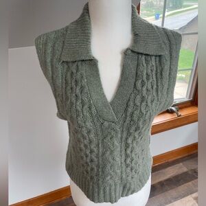 Pink Rose Cable Knit Vest in Sage Green